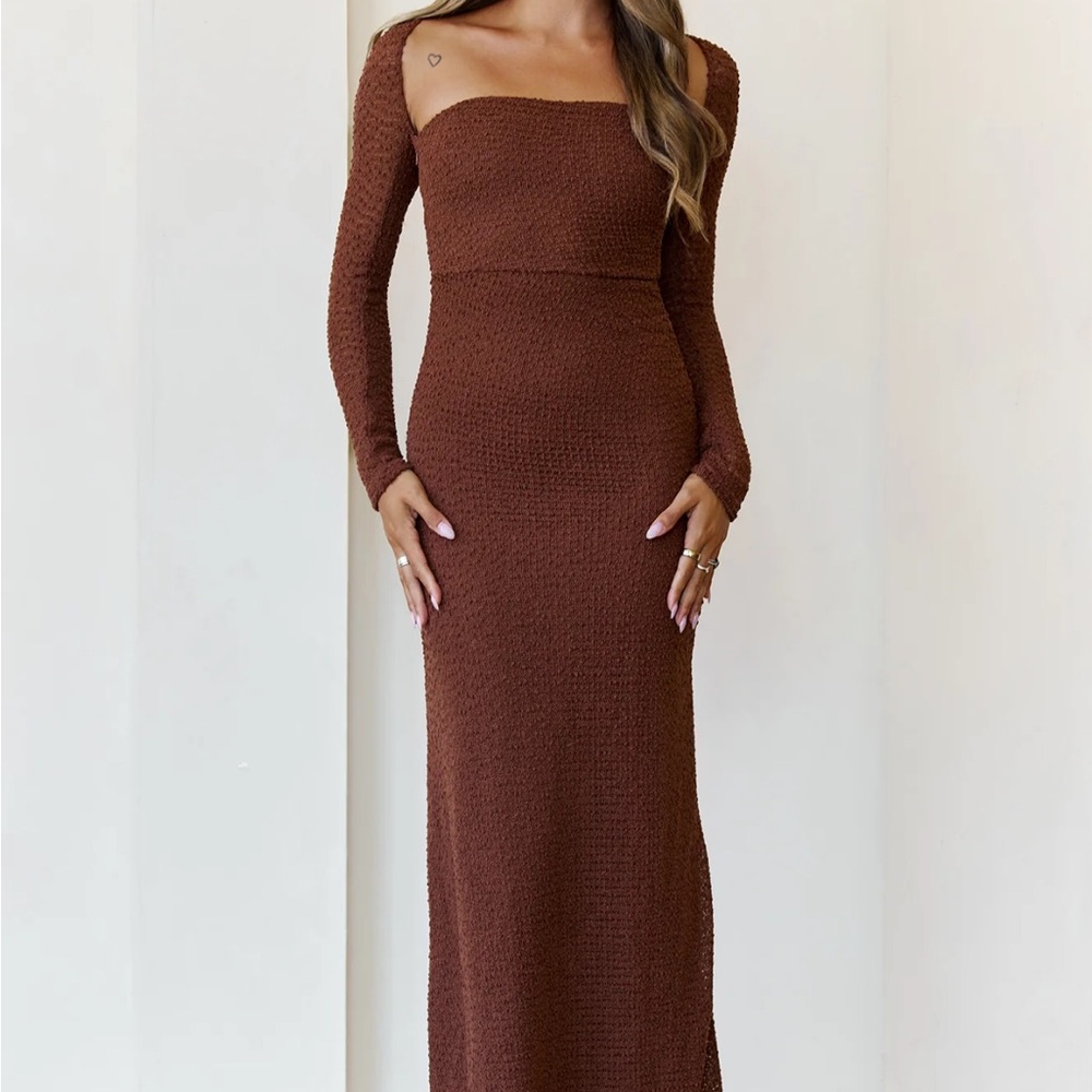 Hello Molly Chocolate Brown Long Sleeve Square Neck Maxi Dress